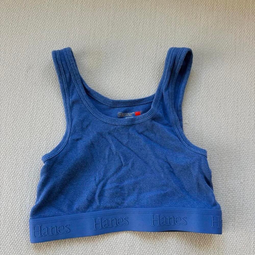 Hanes blue ribbed bralette crop